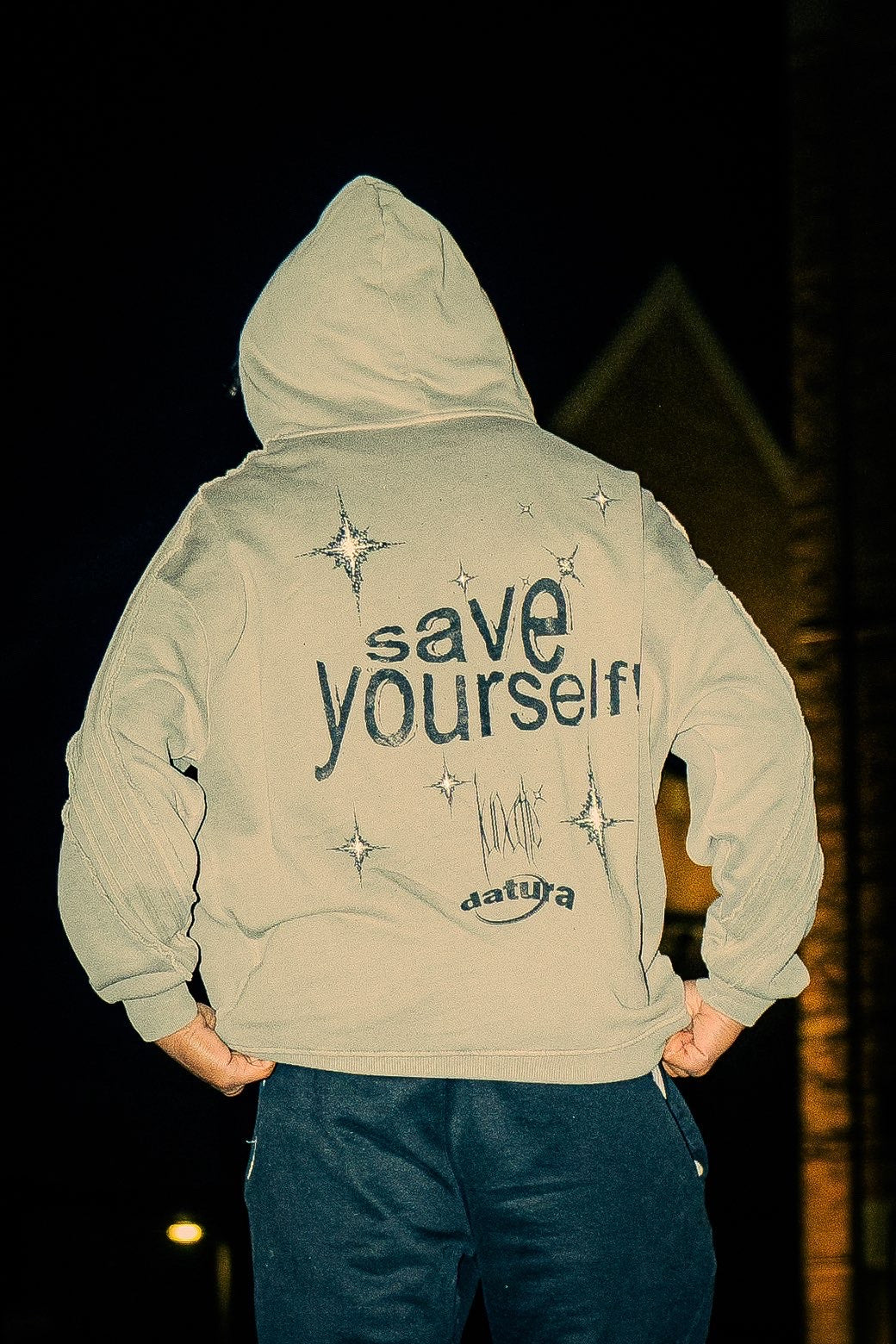 "save yourself" textured zip up